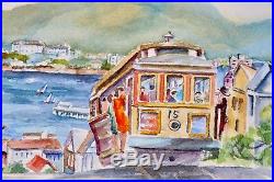 Vintage Signed Listed Original Watercolor Painting San Francisco Cable Car