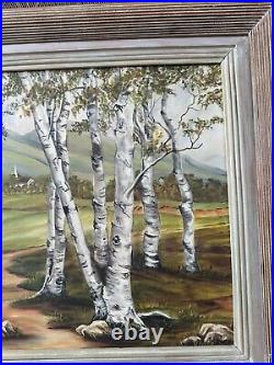 Vintage Signed Mid-Century Aspen Tree Landscape Painting Oklahoma 25x21