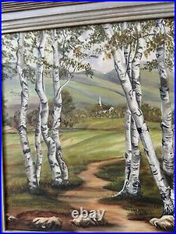 Vintage Signed Mid-Century Aspen Tree Landscape Painting Oklahoma 25x21