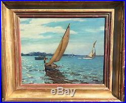 Vintage Signed New England Sailing Original Oil Painting