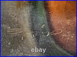 Vintage Signed Oil Painting Asian Elder Woman Threading A Needle Art Restoration