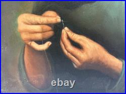 Vintage Signed Oil Painting Asian Elder Woman Threading A Needle Art Restoration Vintage Signed Oil Painting Asian Elder Woman Threading A Needle Art Restoration