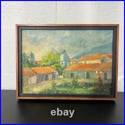 Vintage Signed Oil Painting Canvas Framed Impressionist Village Landscape Europe