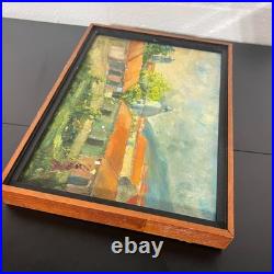 Vintage Signed Oil Painting Canvas Framed Impressionist Village Landscape Europe