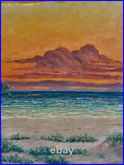 Vintage Signed Oil Painting Florida Sunset Beach Ocean Seascape on Canvas Ryswyk
