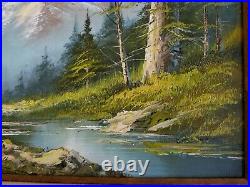 Vintage Signed Oil Painting Landscape River Mountains on Canvas 24 X 20