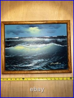 Vintage Signed Oil Painting Ocean Sea Waves Hampton Framed White Dove Gallery