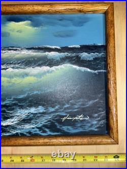 Vintage Signed Oil Painting Ocean Sea Waves Hampton Framed White Dove Gallery