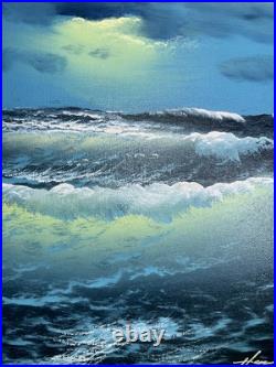 Vintage Signed Oil Painting Ocean Sea Waves Hampton Framed White Dove Gallery