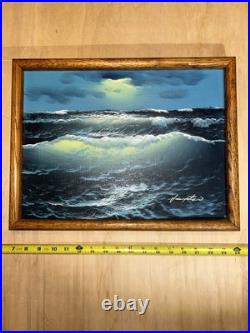 Vintage Signed Oil Painting Ocean Sea Waves Hampton Framed White Dove Gallery