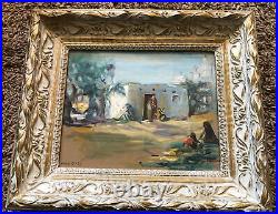 Vintage Signed Oil Painting Southwestern Taos Pueblo Village New Mexico