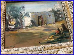 Vintage Signed Oil Painting Southwestern Taos Pueblo Village New Mexico