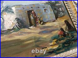 Vintage Signed Oil Painting Southwestern Taos Pueblo Village New Mexico