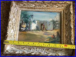Vintage Signed Oil Painting Southwestern Taos Pueblo Village New Mexico