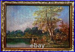 Vintage Signed Original Oil on Board Post-Impressionist Landscape Painting