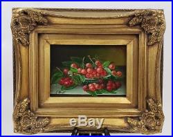 Vintage Signed Painting OIL ON BOARD Still Life Fruit in Basket Signed