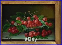 Vintage Signed Painting OIL ON BOARD Still Life Fruit in Basket Signed