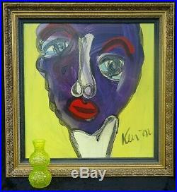 Vintage Signed Peter Keil Figural Portrait Painting MCM Picasso Influence