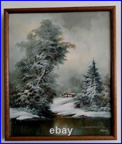 Vintage Signed R. Thomas Original oil painting Winter Snow Landscape 20x24 in