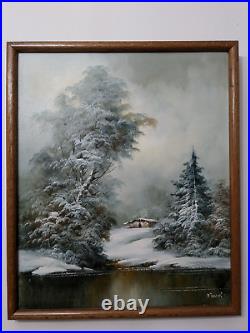 Vintage Signed R. Thomas Original oil painting Winter Snow Landscape 20x24 in