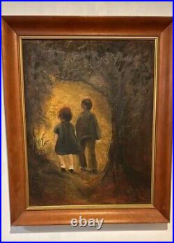 Vintage Signed'Rosenblat' Oil Painting Children Walking into Forest Path