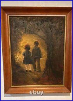 Vintage Signed'Rosenblat' Oil Painting Children Walking into Forest Path