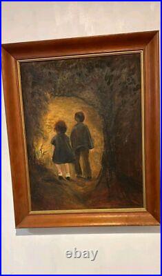 Vintage Signed'Rosenblat' Oil Painting Children Walking into Forest Path