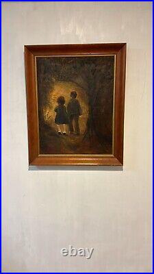 Vintage Signed'Rosenblat' Oil Painting Children Walking into Forest Path