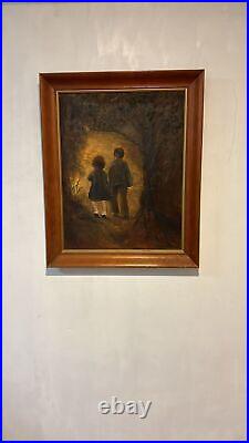 Vintage Signed'Rosenblat' Oil Painting Children Walking into Forest Path