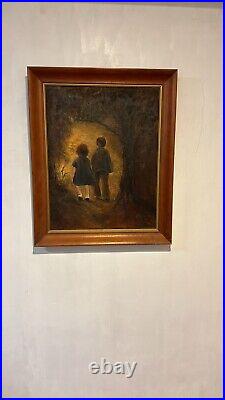 Vintage Signed'Rosenblat' Oil Painting Children Walking into Forest Path