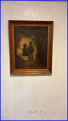 Vintage Signed'Rosenblat' Oil Painting Children Walking into Forest Path