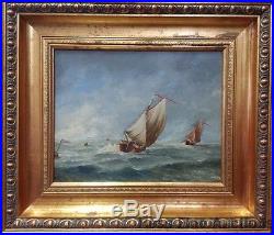 Vintage Signed Sailboat Ship Boat Stormy Seas Framed Impressionist Oil Painting