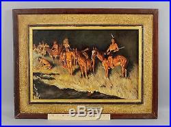 Vintage Signed Western Native American Indian Oil Painting Brush Fire Backfiring