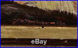 Vintage Signed Western Native American Indian Oil Painting Brush Fire Backfiring