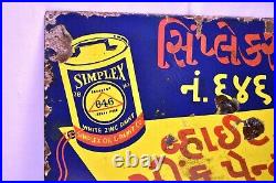 Vintage Simplex Oil Paint Zinc Sign Board Porcelain Enamel Advertising Collectib