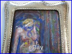 Vintage Small Gem Painting Nude Abstract Woman Modernism W 925 Sterling Frame