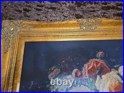 Vintage Still Life Bouquet of Flowers Oil Painting Signed Ornate Gold Frame