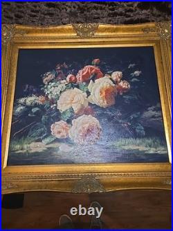 Vintage Still Life Bouquet of Flowers Oil Painting Signed Ornate Gold Frame