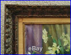 Vintage Still Life Oil Painting Daffodils & Violets Mid Century Modern Flowers