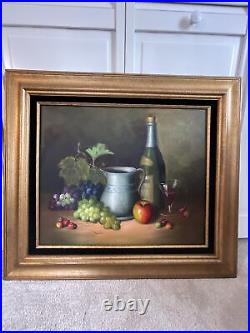 Vintage Still Life Oil Painting Fruit and Wine signed