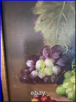 Vintage Still Life Oil Painting Fruit and Wine signed
