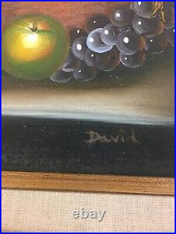 Vintage Still Life Original Oil Painting Fruit Wine Grapes Framed Signed David