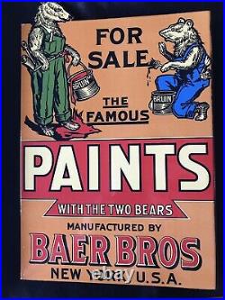 Vintage Style Baer Bros Paints Flange Sign 2 Sided 13 3/4 X 9 1/4 Inch Porcelain