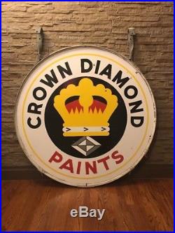 Vintage & Super Rare Porcelain Paint Advertising Sign Crown Diamond Paints