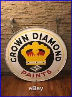 Vintage & Super Rare Porcelain Paint Advertising Sign Crown Diamond Paints
