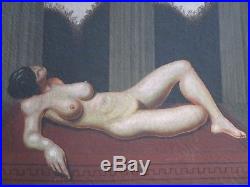 Vintage Surreal Art Deco Nude Female Woman Model Signed Mystery Artist Monogram