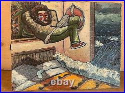Vintage Surreal Monster Levitating in Air Oil Canvas Painting, Signed linsy