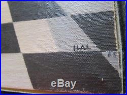 Vintage Surreal Painting Mod Architectural Geometric Abstract Signed Hal 1960's