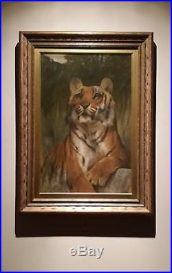 Vintage TIGER Wildlife Portrait, 1920s, Signed ARTHUR WARDLE, Pastel Painting