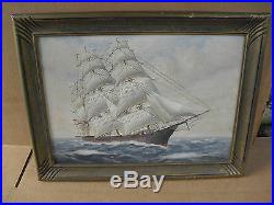 Vintage T BAILEY Oil Painting Ship on the Ocean Framed